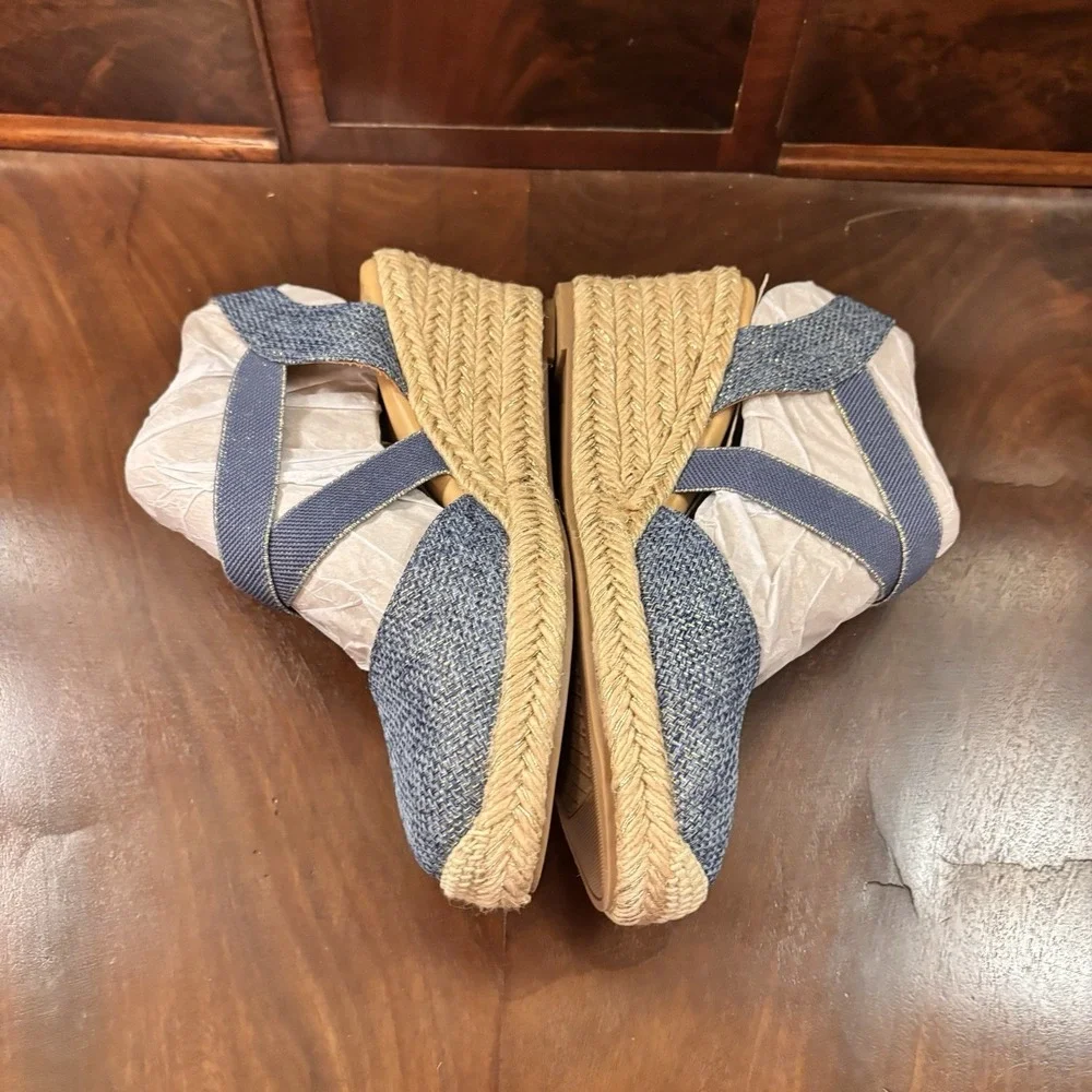Easy‎ Spirit Meza2 Wedge Espadrille Sandals Blue Size 9M Elastic Strappy Comfort